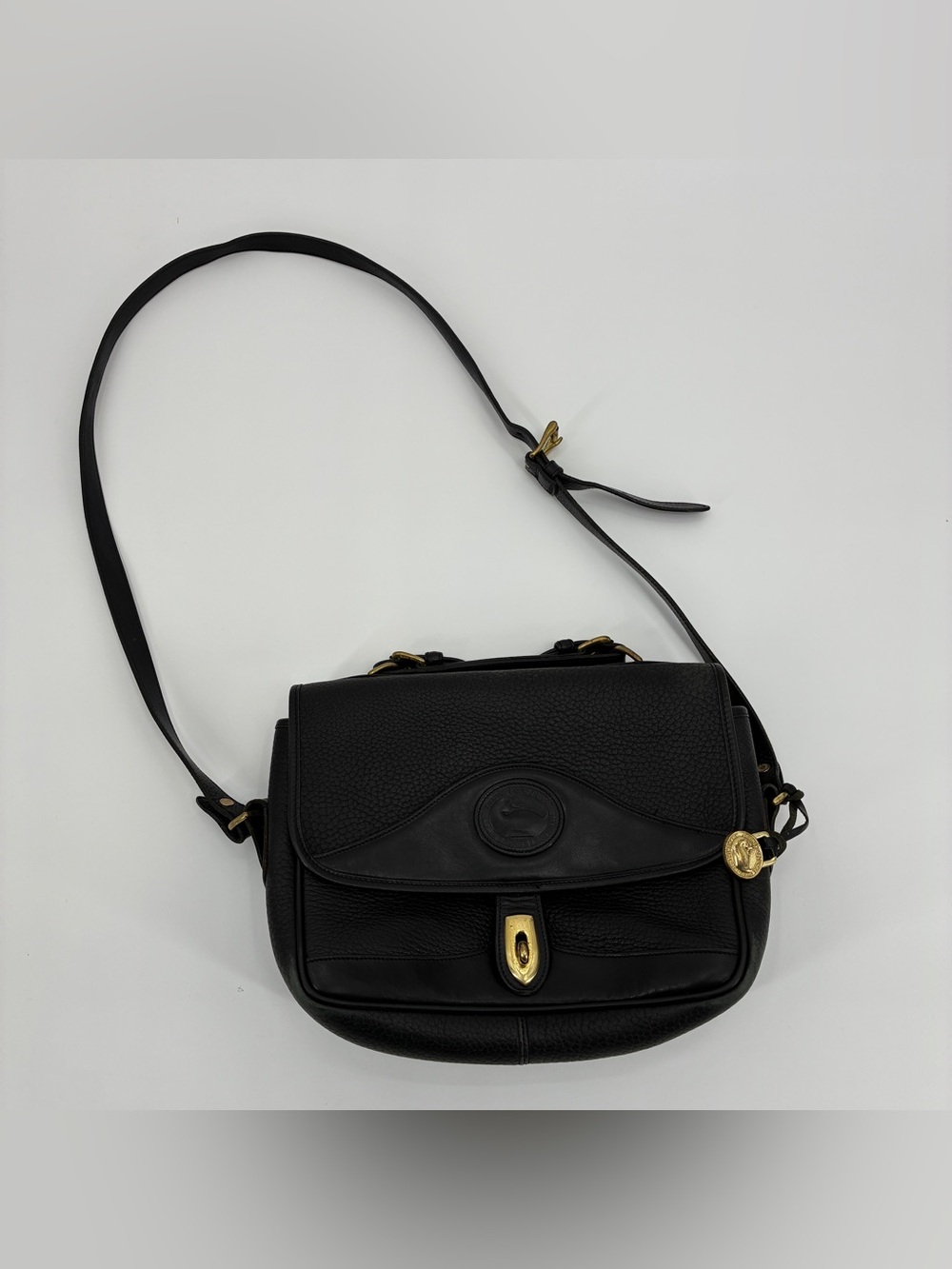 Dooney & Bourke Vintage Black Pebbled Leather Crossbody Flap Saddle Purse Bag
